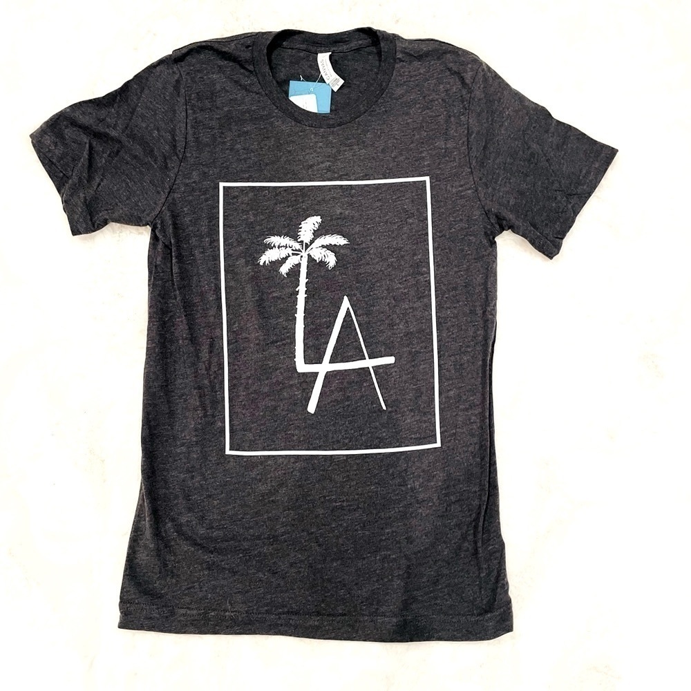 Bella + Canvas LA Los Angeles Palm Tree Graphic Charcoal Black Crewneck T-Shirt